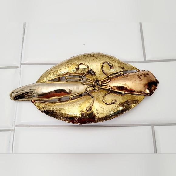 Gold Copper Metal Tone Ladies Large Vintage Statement Abstract Shaped Belt Buckl
